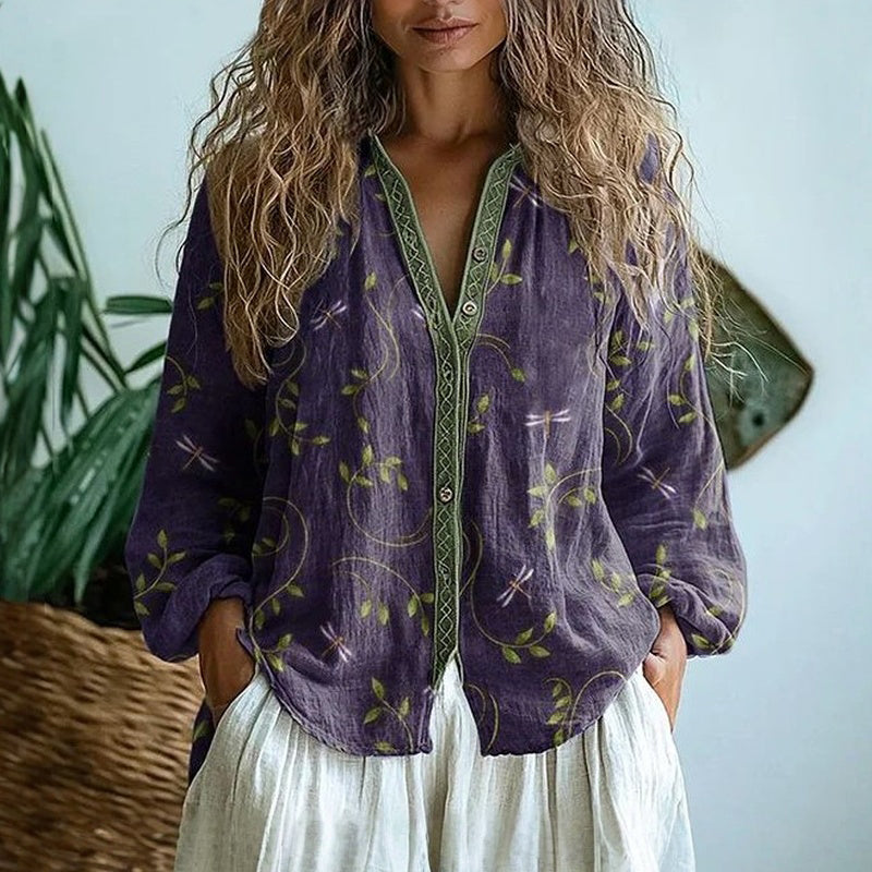Amber | Elegant Vintage Leaf Blouse
