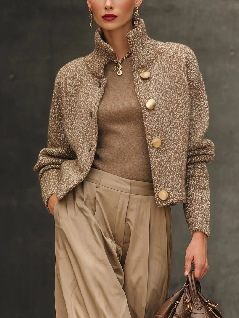 Elise | Soft Buttoned High-Neck Knit Jacket