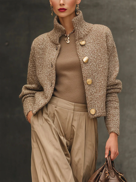 Elise | Soft Buttoned High-Neck Knit Jacket