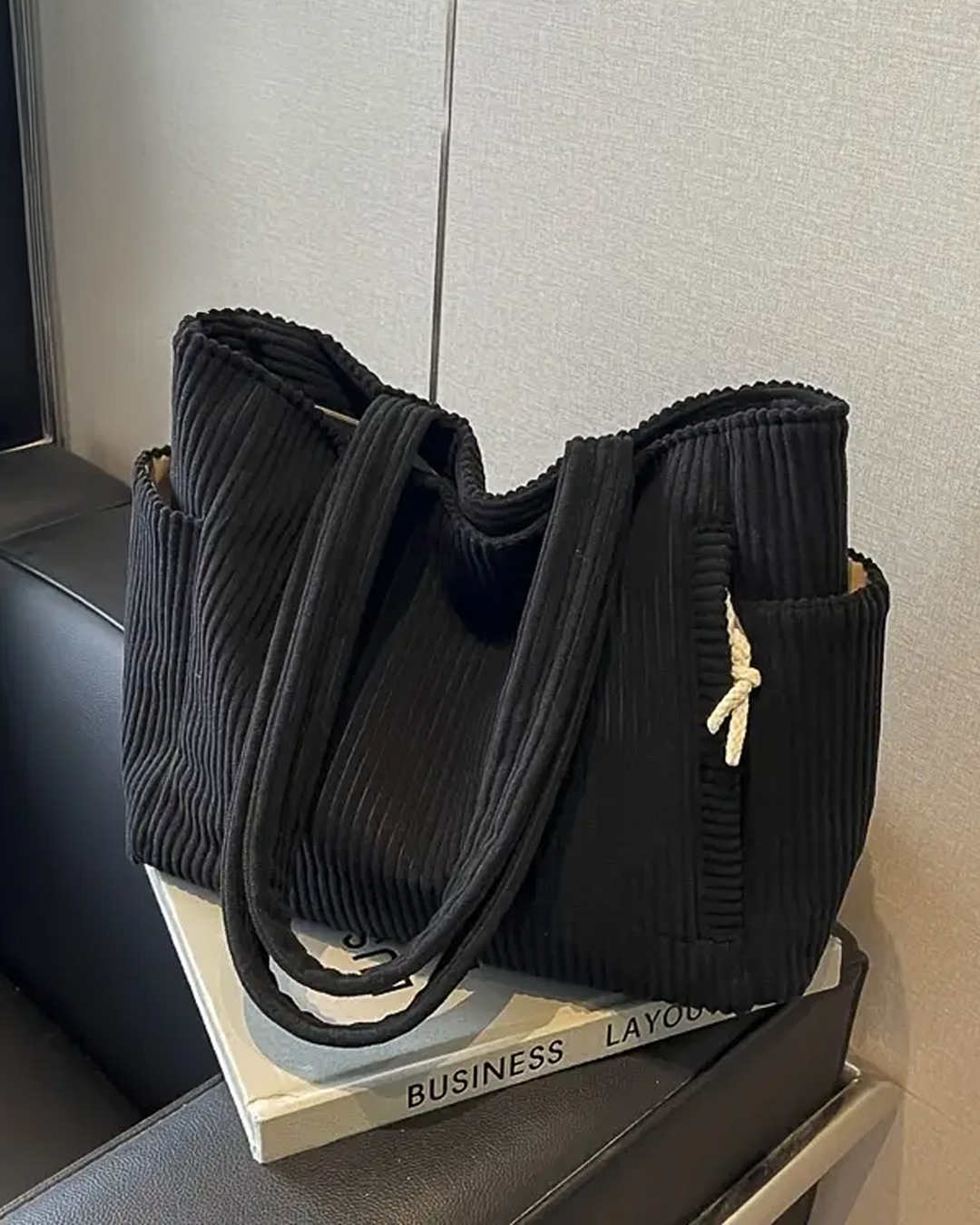 Elara | Cozy Ribbed Drawstring Tote Bag