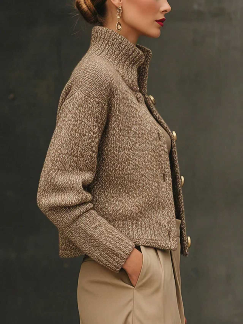 Elise | Soft Buttoned High-Neck Knit Jacket