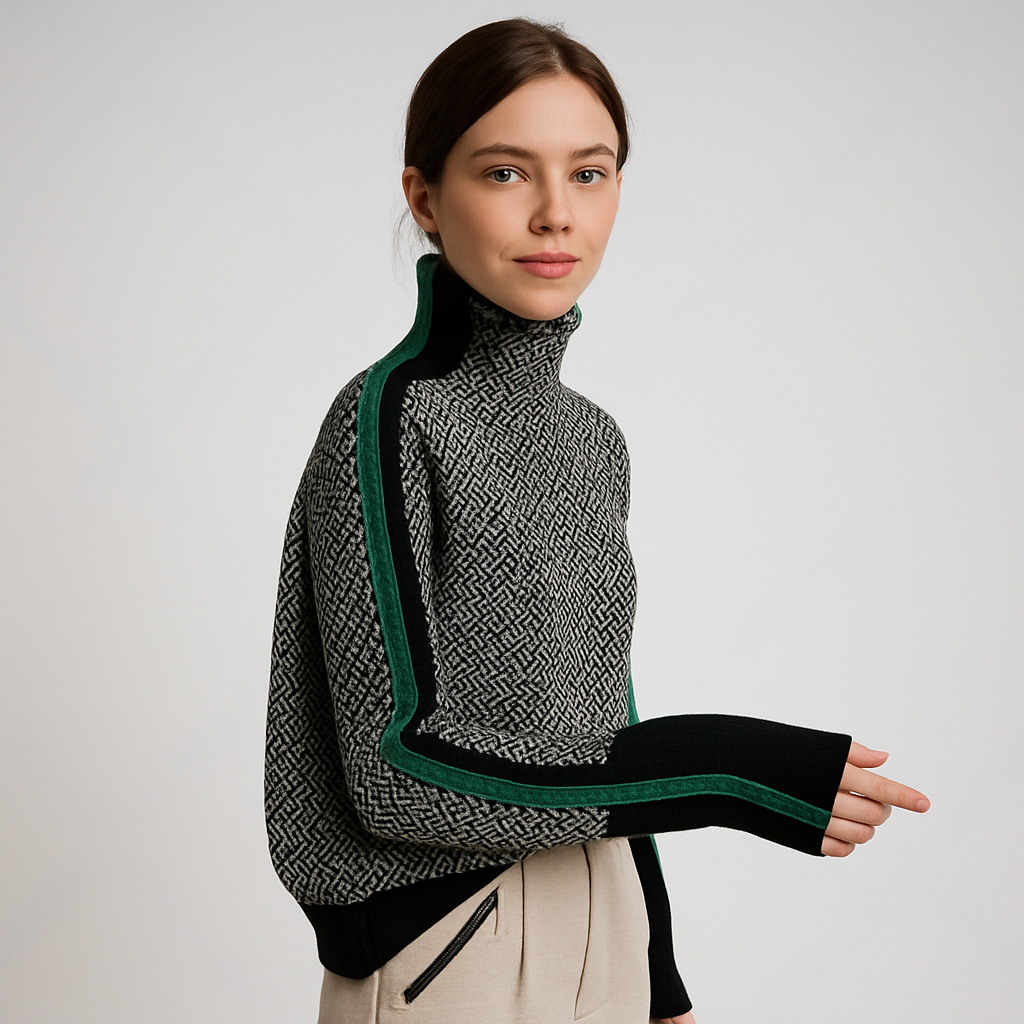Avery | Refined Striped-Sleeve Turtleneck Sweater