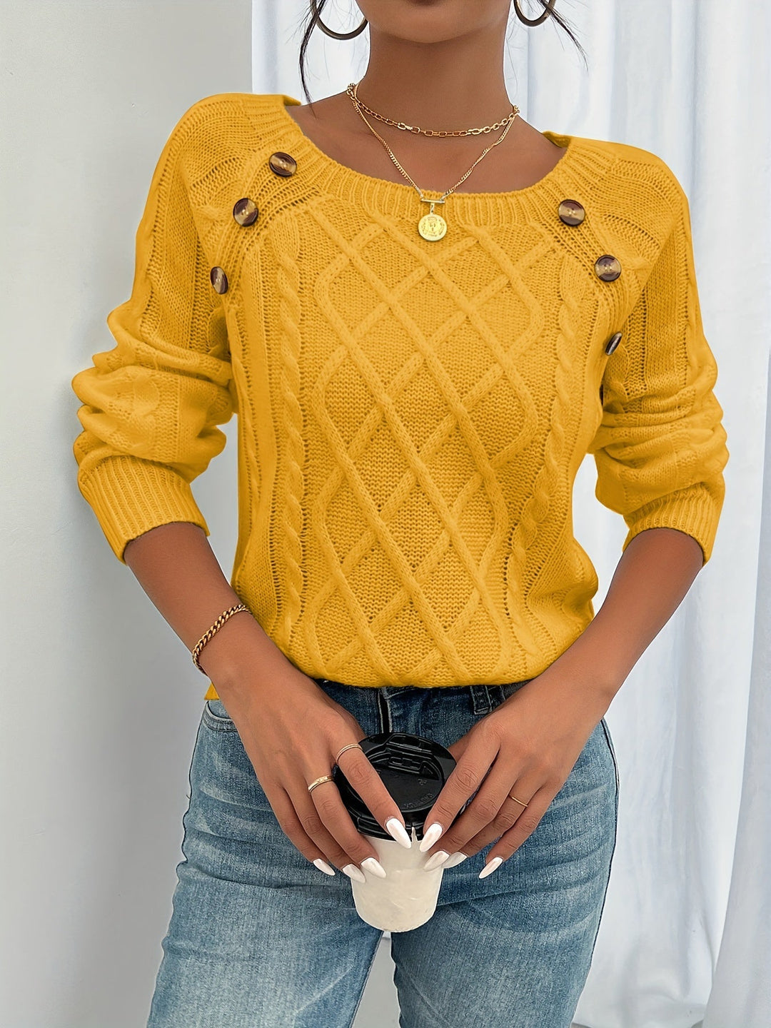 Olivia | Elegant Button Detail Knit Sweater