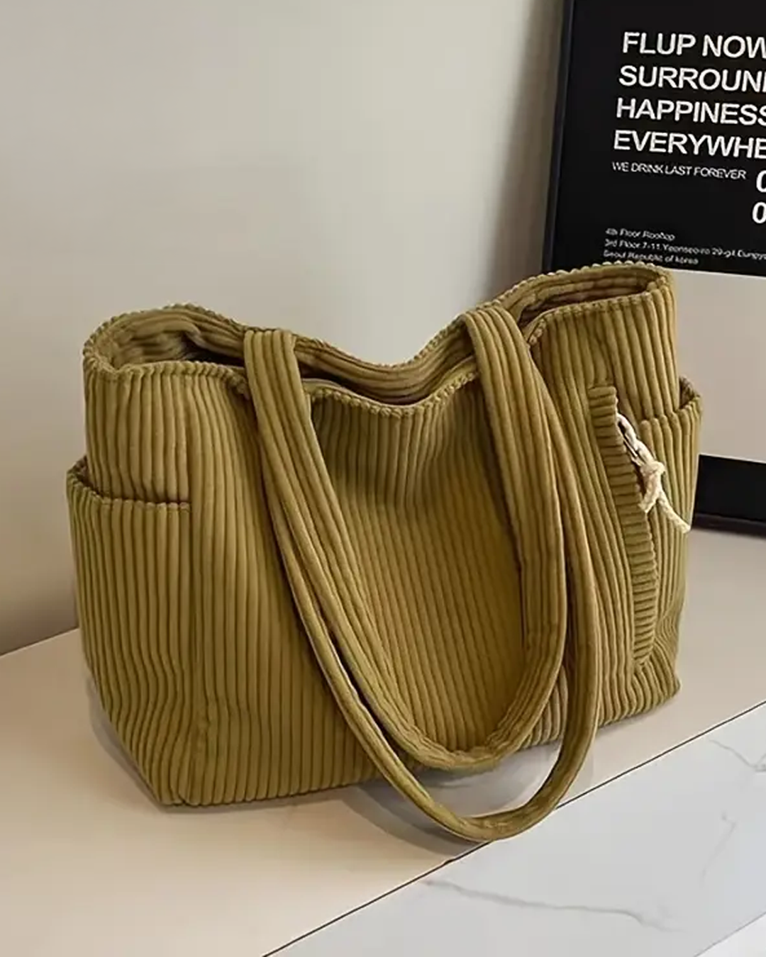 Elara | Cozy Ribbed Drawstring Tote Bag