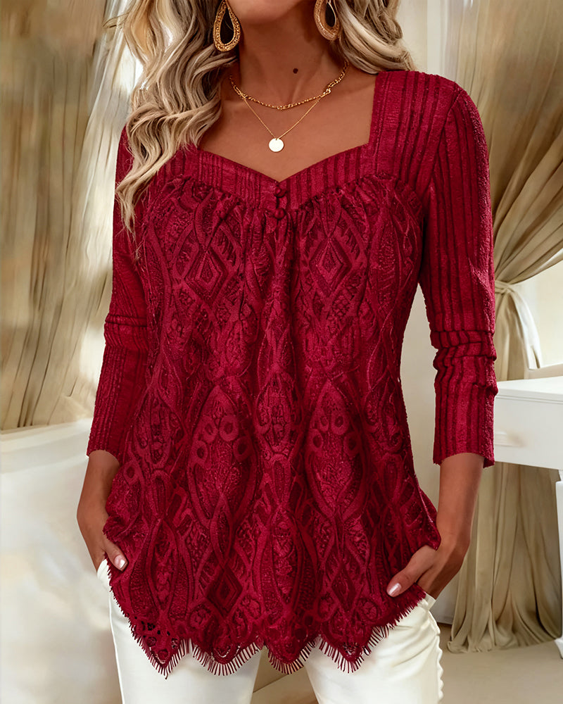 Clara | Refined Square-Neck Lace Blouse