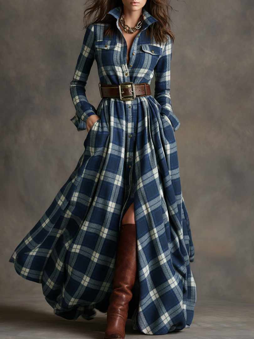 Maribel | Classic Plaid Belted Maxi Dress