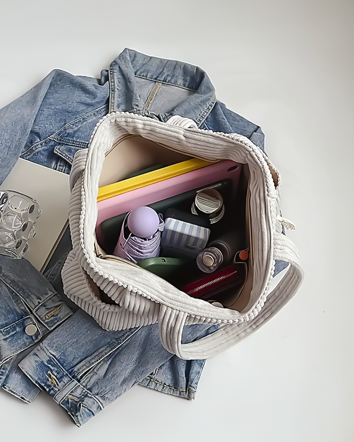 Elara | Cozy Ribbed Drawstring Tote Bag