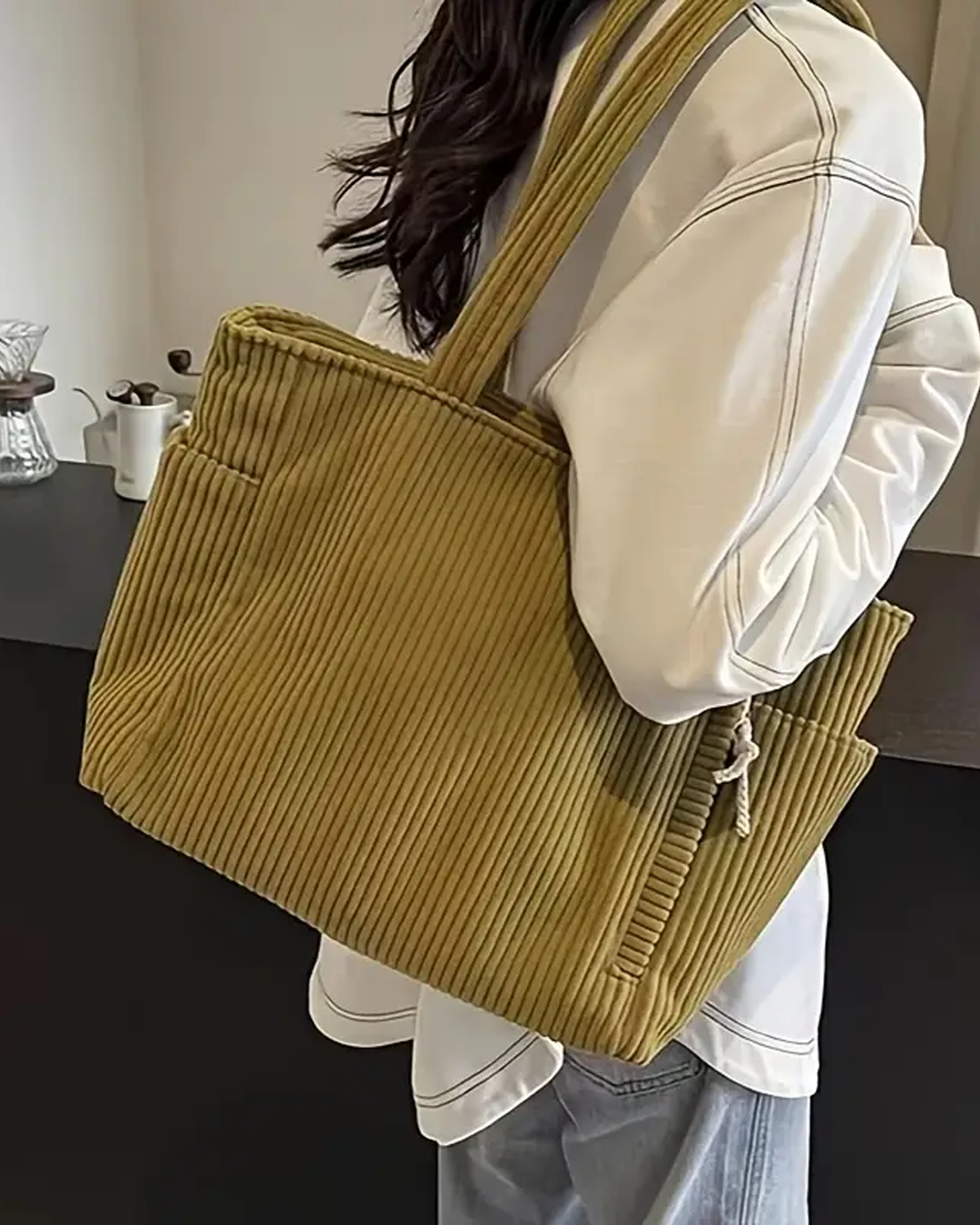 Elara | Cozy Ribbed Drawstring Tote Bag