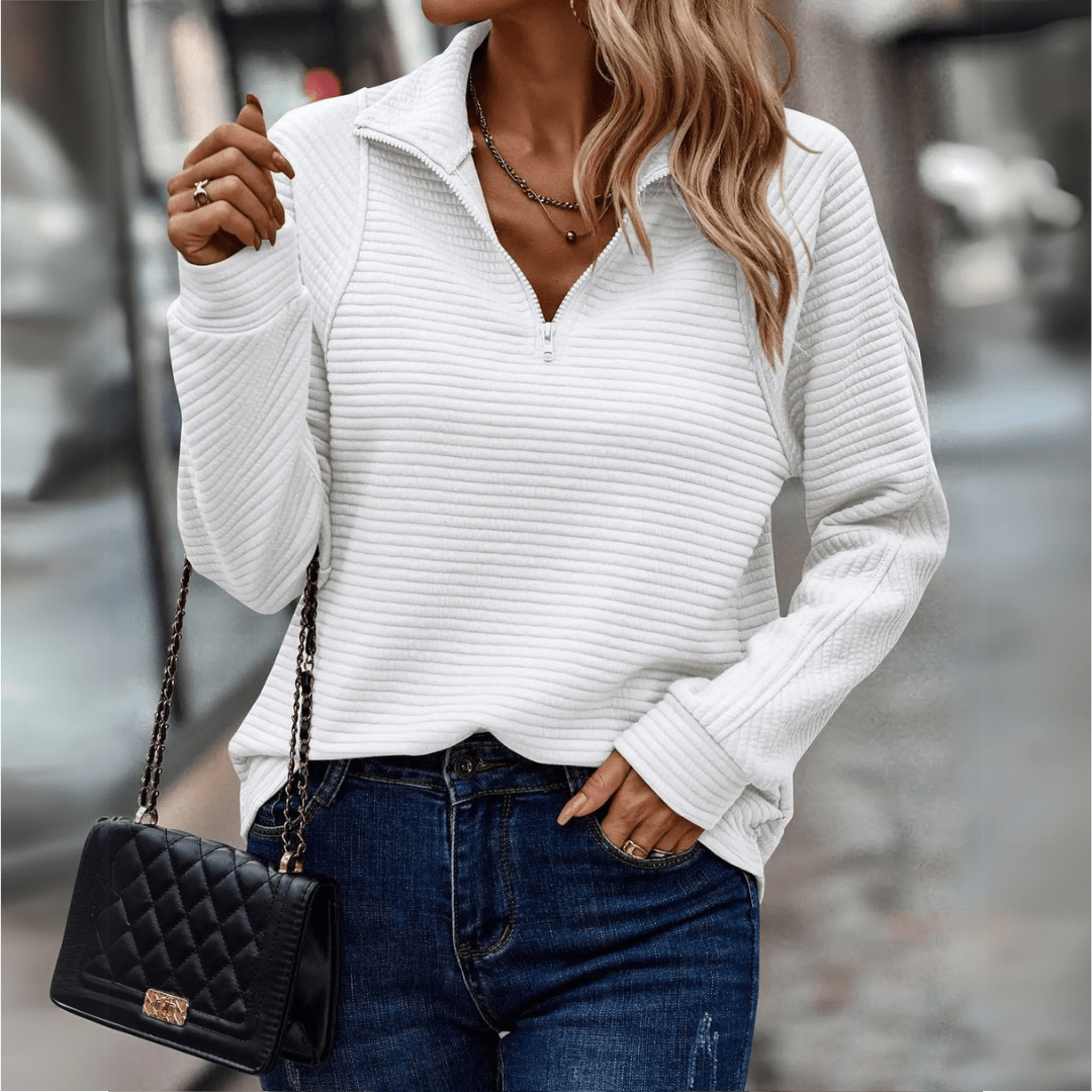 Elara | Elegant Zip-Collar Pullover Top