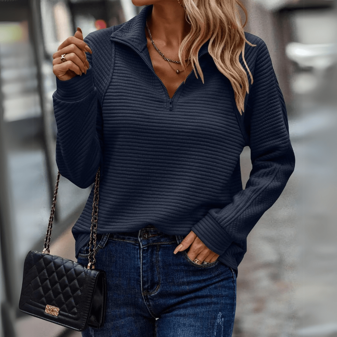 Elara | Elegant Zip-Collar Pullover Top