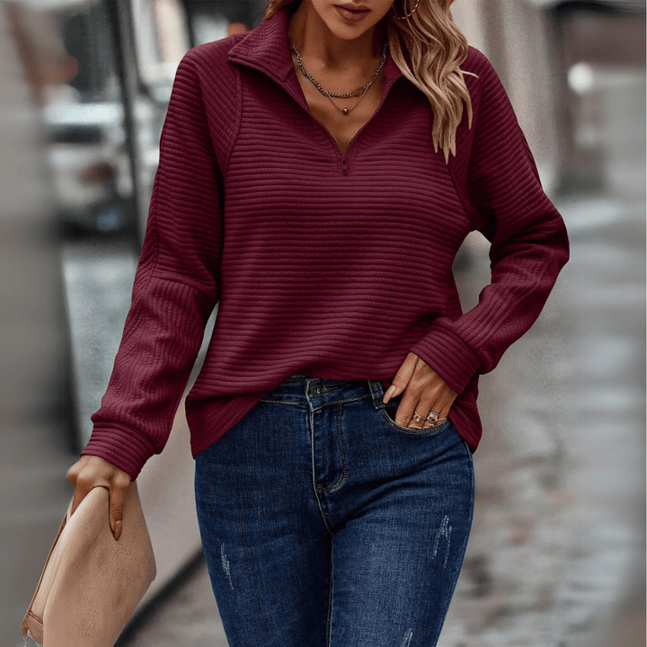Elara | Elegant Zip-Collar Pullover Top
