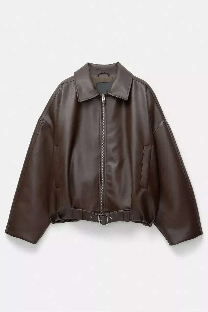 Vanessa | Oversized Leather Jacket with Belt