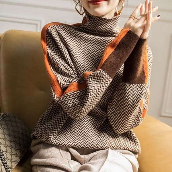 Avery | Refined Striped-Sleeve Turtleneck Sweater