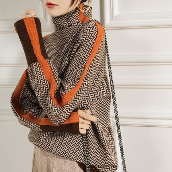 Avery | Refined Striped-Sleeve Turtleneck Sweater