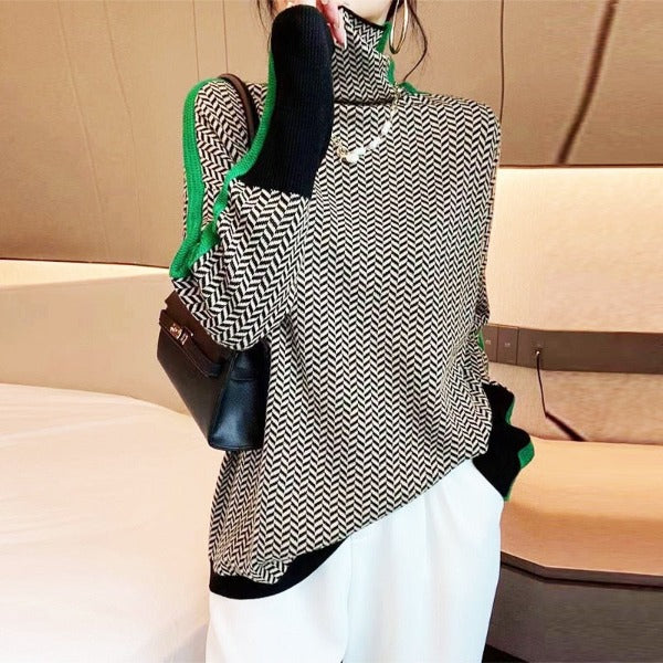 Avery | Refined Striped-Sleeve Turtleneck Sweater
