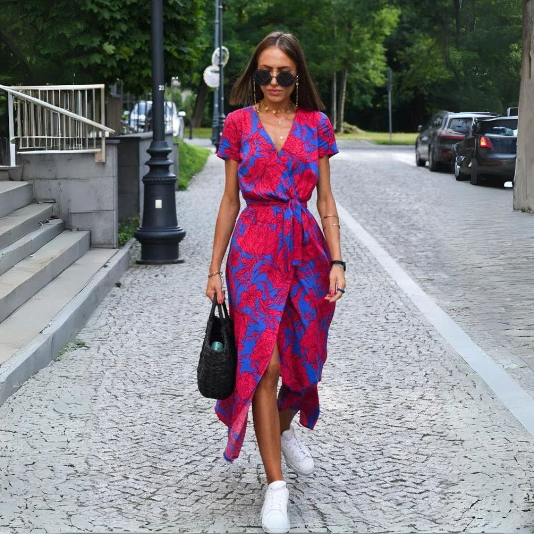 Eva | Elegant V-Neck Flowing Midi Dress