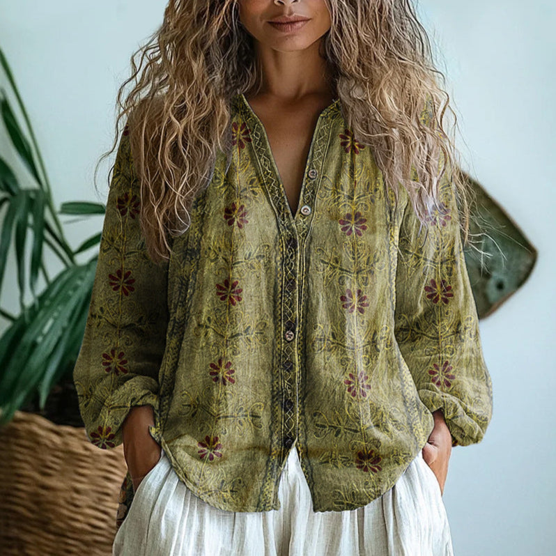 Amber | Elegant Vintage Leaf Blouse