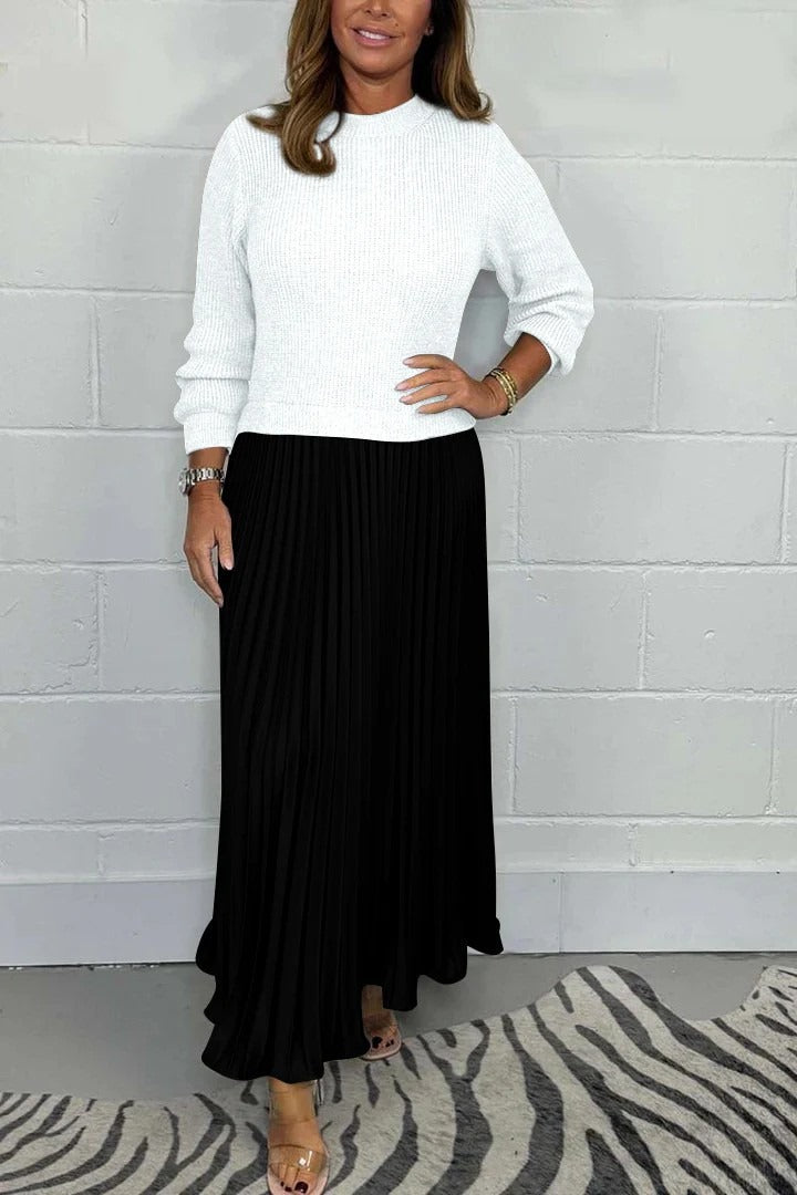 Claudia | Elegant Knit-Top Pleated Maxi Dress