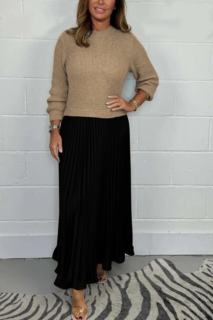Claudia | Elegant Knit-Top Pleated Maxi Dress