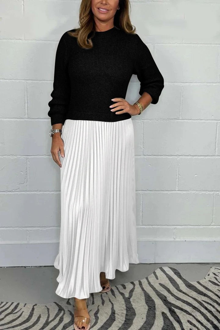 Claudia | Elegant Knit-Top Pleated Maxi Dress