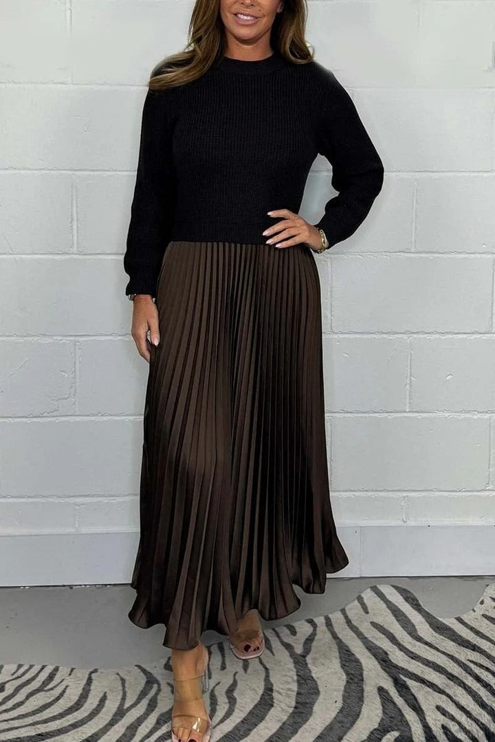 Claudia | Elegant Knit-Top Pleated Maxi Dress