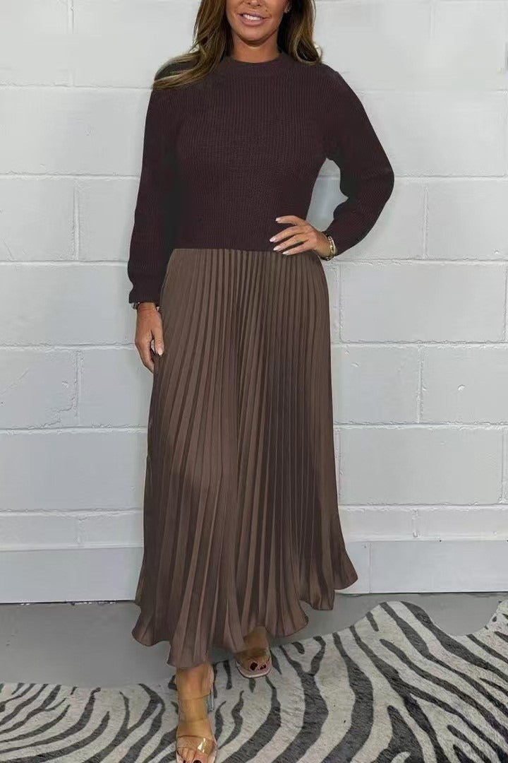 Claudia | Elegant Knit-Top Pleated Maxi Dress