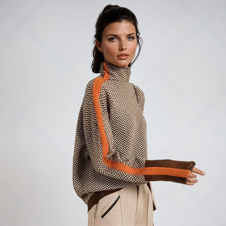 Avery | Refined Striped-Sleeve Turtleneck Sweater