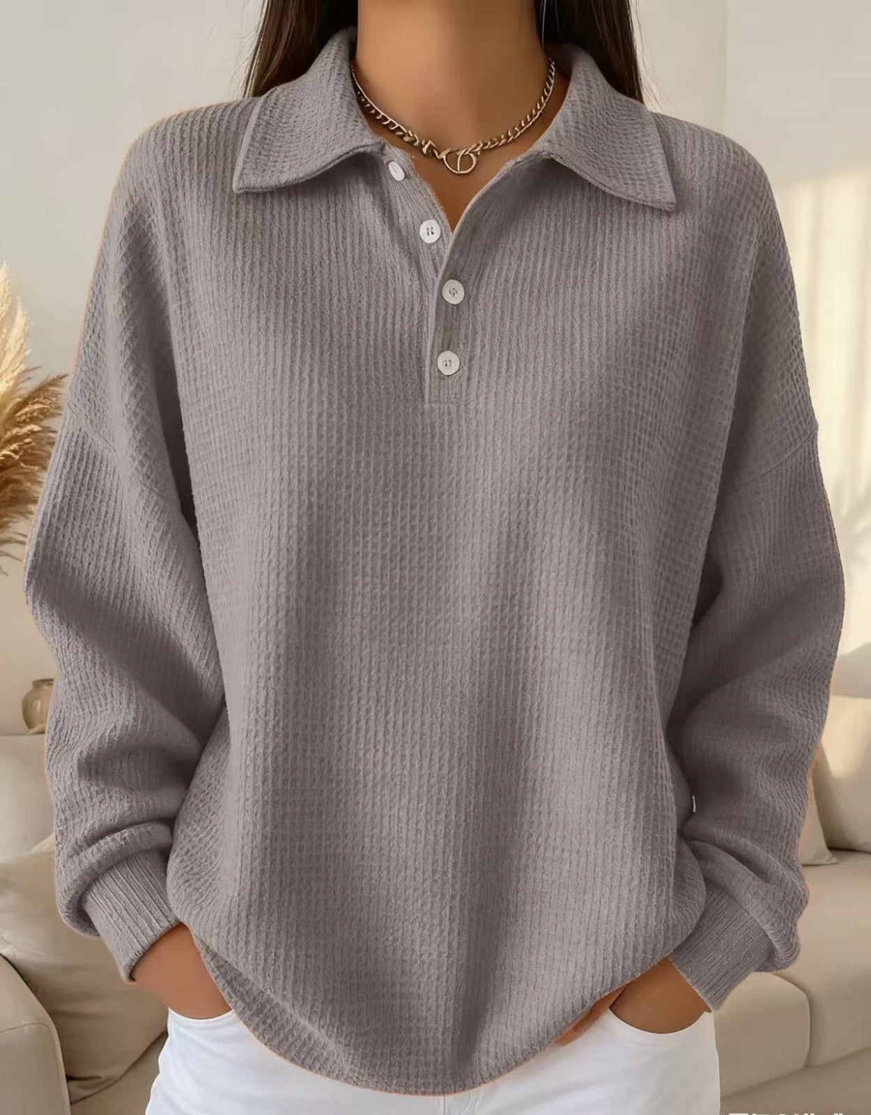 Michelle | Elegant Soft-Collar Polo Sweater
