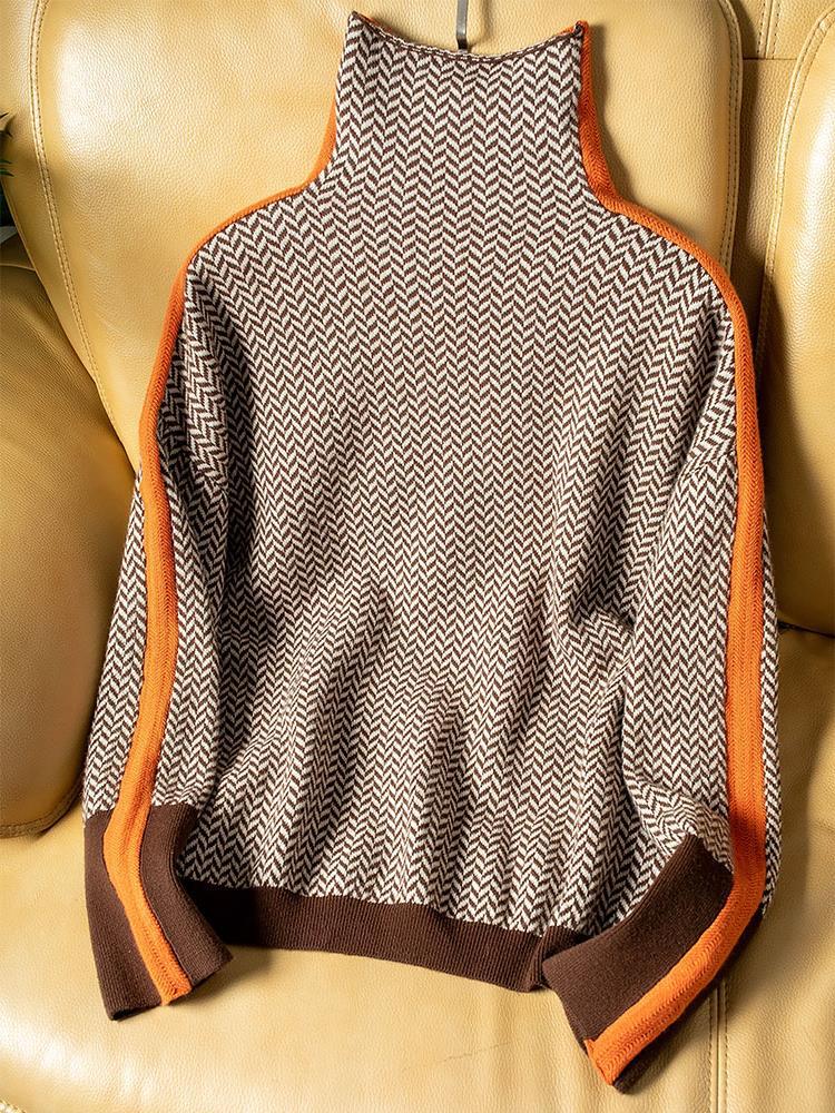 Avery | Refined Striped-Sleeve Turtleneck Sweater