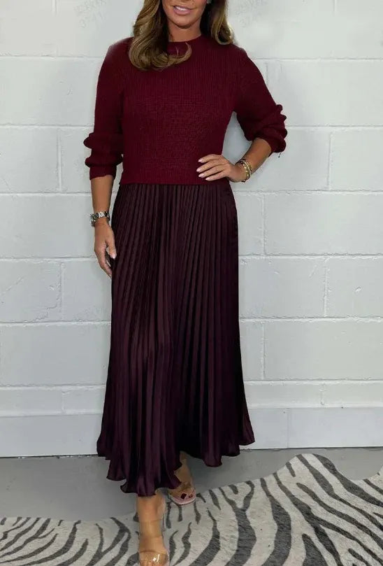 Claudia | Elegant Knit-Top Pleated Maxi Dress