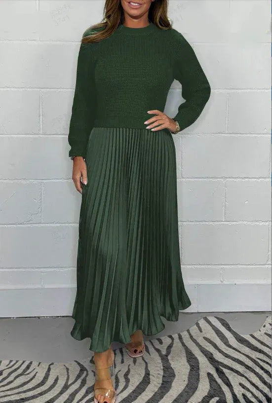 Claudia | Elegant Knit-Top Pleated Maxi Dress