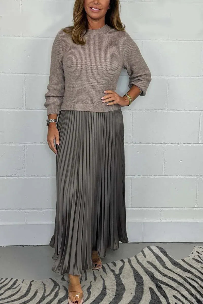 Claudia | Elegant Knit-Top Pleated Maxi Dress