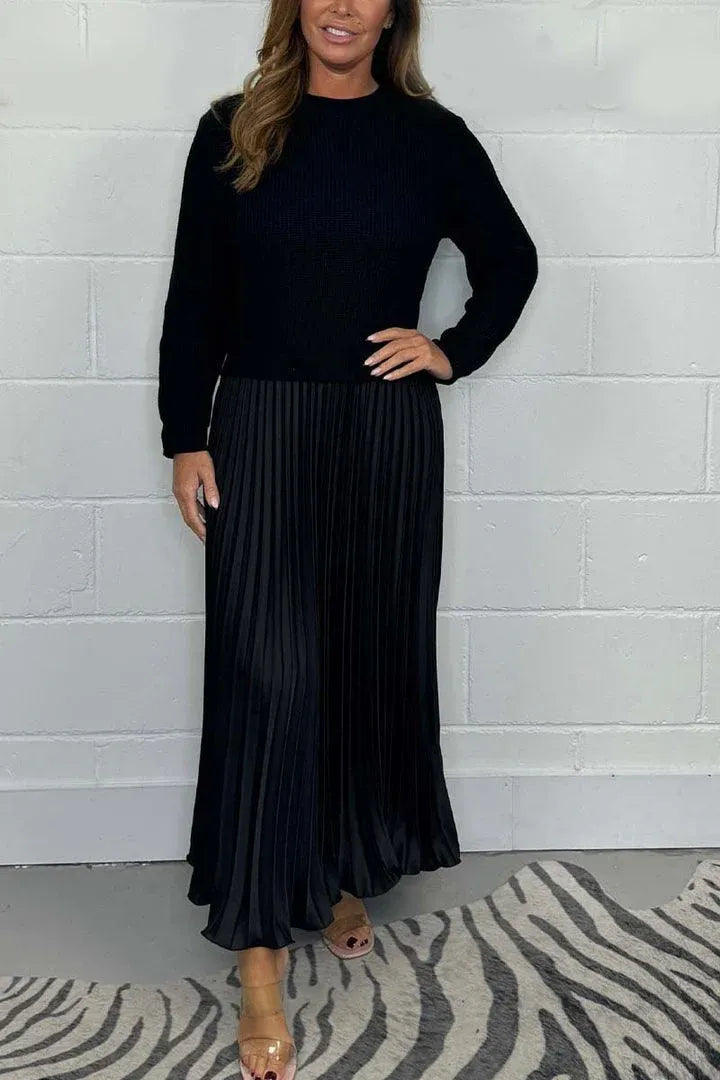 Claudia | Elegant Knit-Top Pleated Maxi Dress