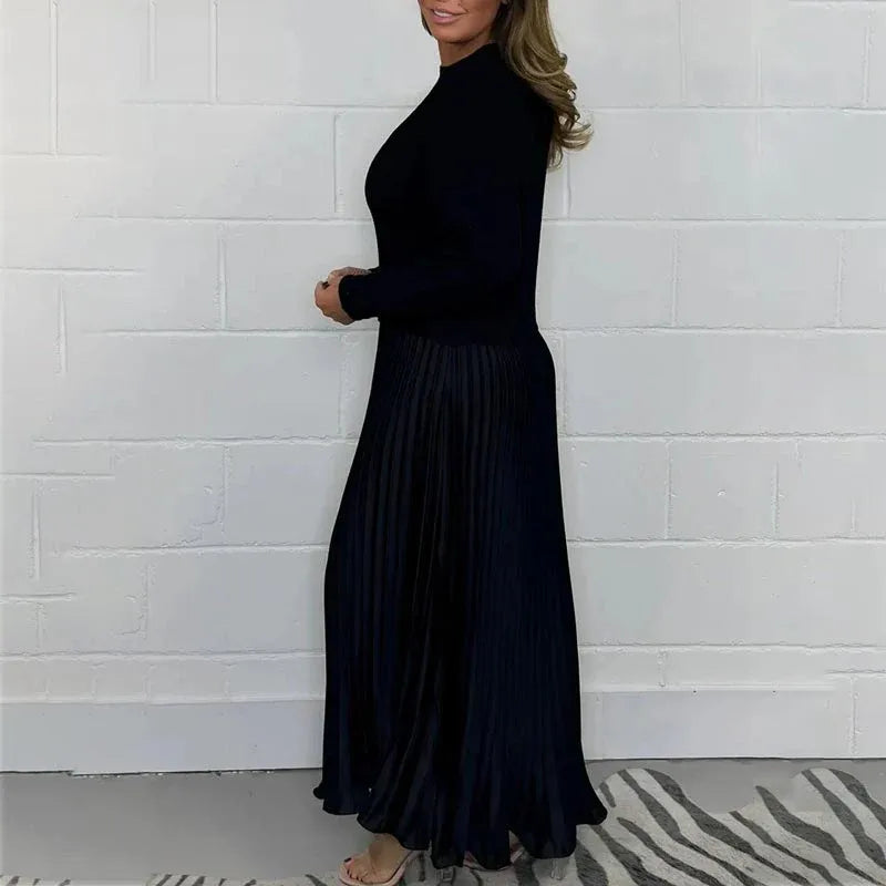 Claudia | Elegant Knit-Top Pleated Maxi Dress